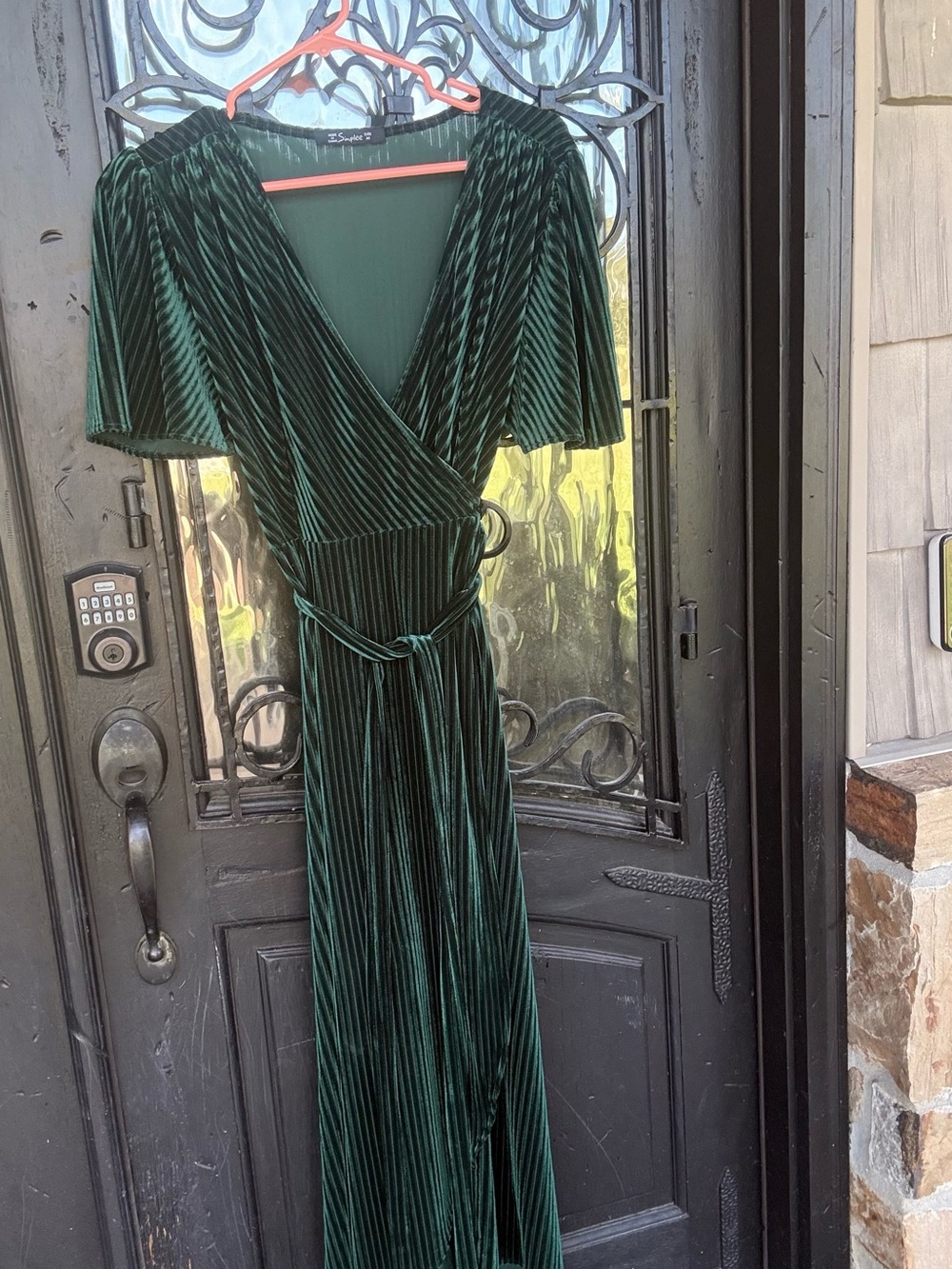 Simple Dark Emerald Green Velvet Wrap High-Low Dress